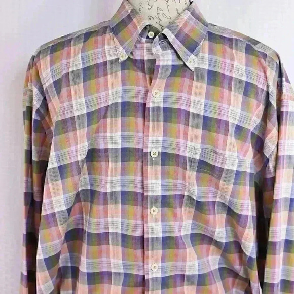 Peter Millar Shirt Men's XL Blue/Green Plaid 100% Cotton Long Sleeve Button Down - Picture 2 of 14